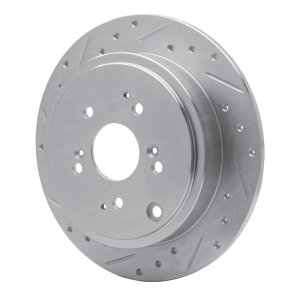 Acura MDX Brake Rotor (1) - Rear Left - R1 Concepts - Drilled & Slotted - Silver - `01-`08